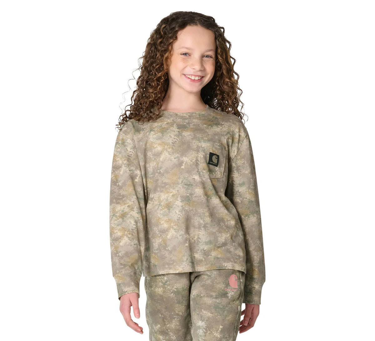 Girls' Long-Sleeve Camo Pocket T-Shirt