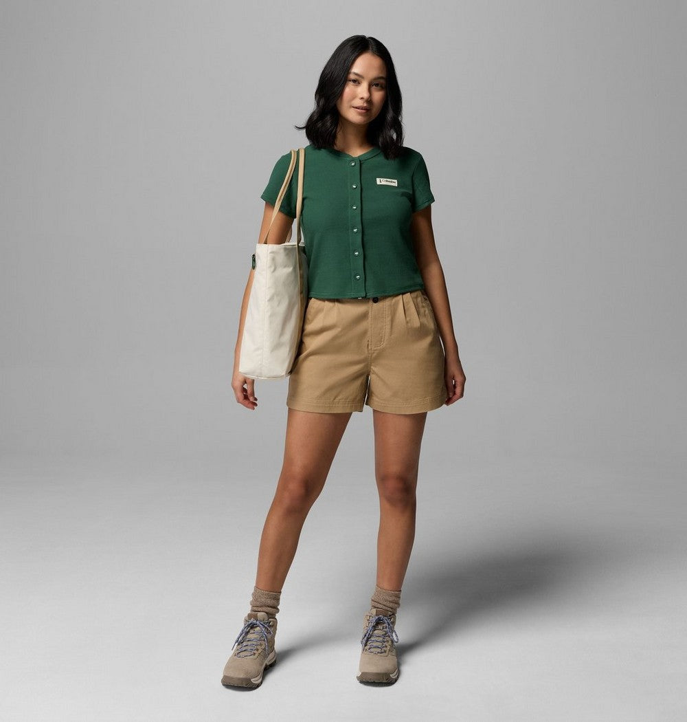 Women's Cropped Button-Front Knit Shirt - Green