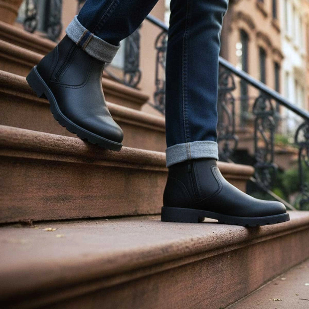 Men's Dual-Zip Motorcycle Boots - Black
