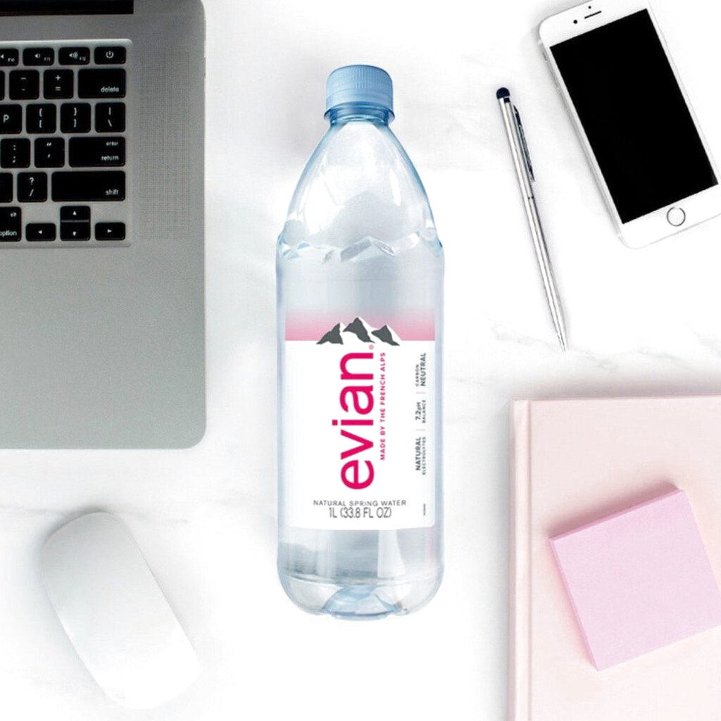 Evian Natural Spring Water 1L Bottles, 12 Pack