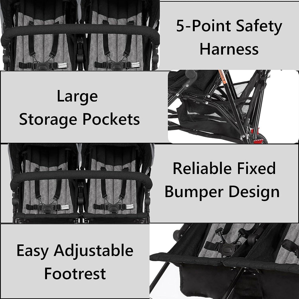 Dream On Me Volgo Twin Umbrella Stroller, Black, 29.50 x 28.50 x 40.00 Inches - 446-BLK
