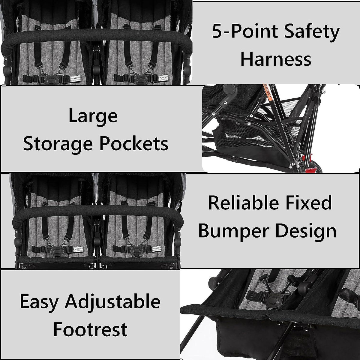 Dream On Me Volgo Twin Umbrella Stroller, Black, 29.50 x 28.50 x 40.00 Inches - 446-BLK