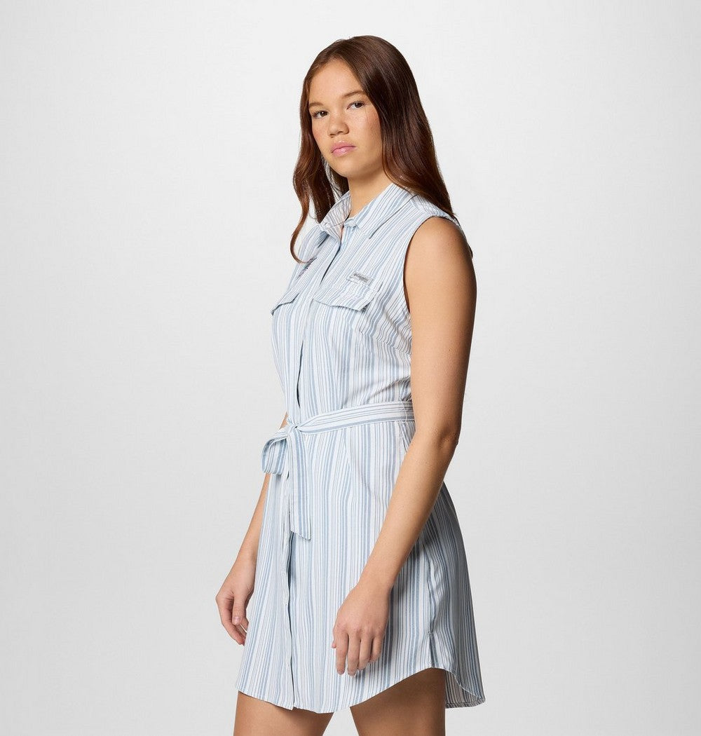 Women's UPF 50 Woven Fishing Dress - Gray Stripe