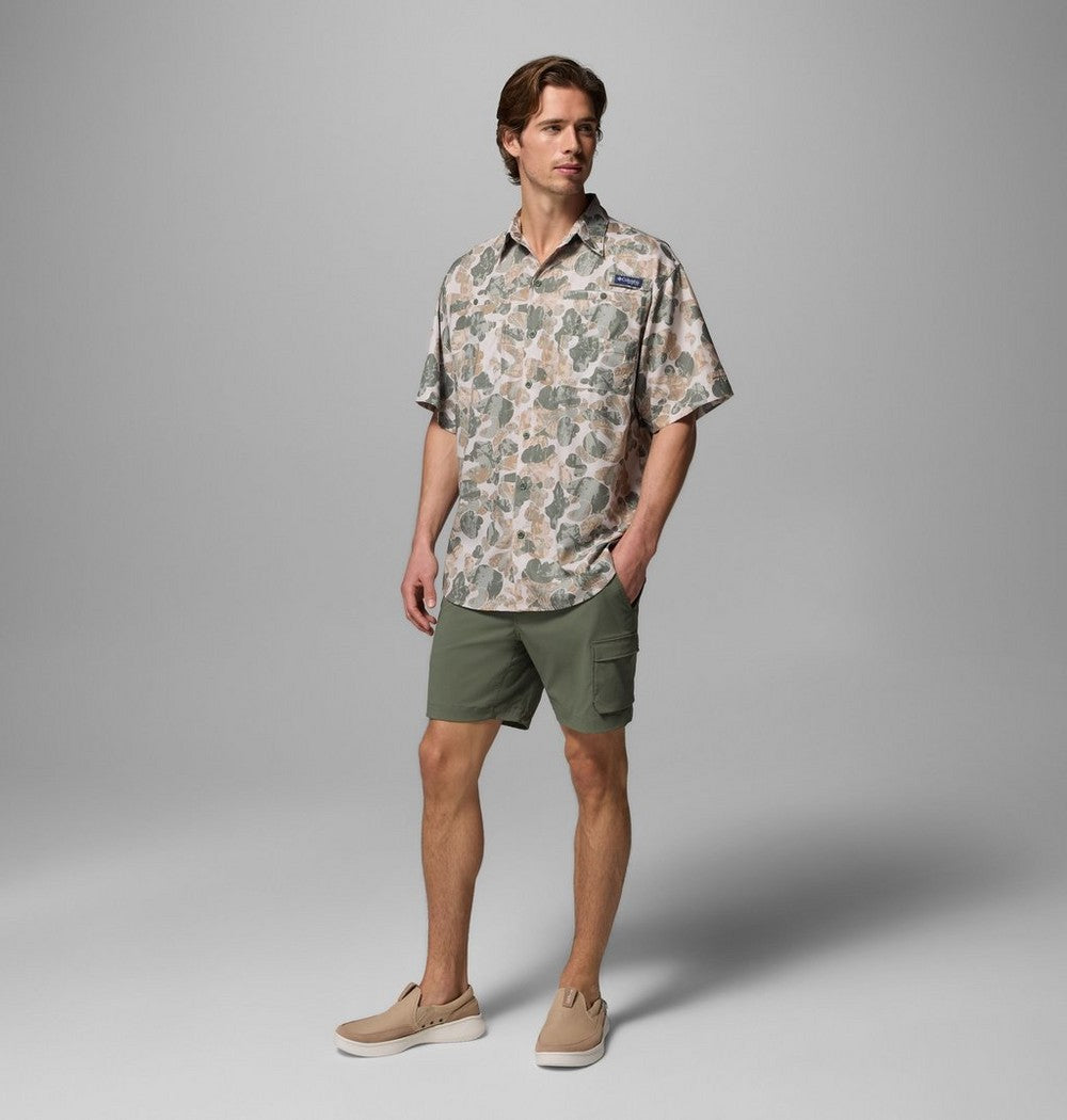 Men's Vented Short-Sleeve Fishing Shirt - Green Gingham