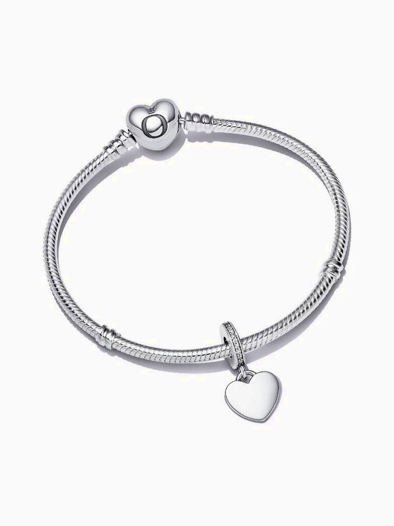 Sterling Silver Engravable Heart Charm Bracelet Set