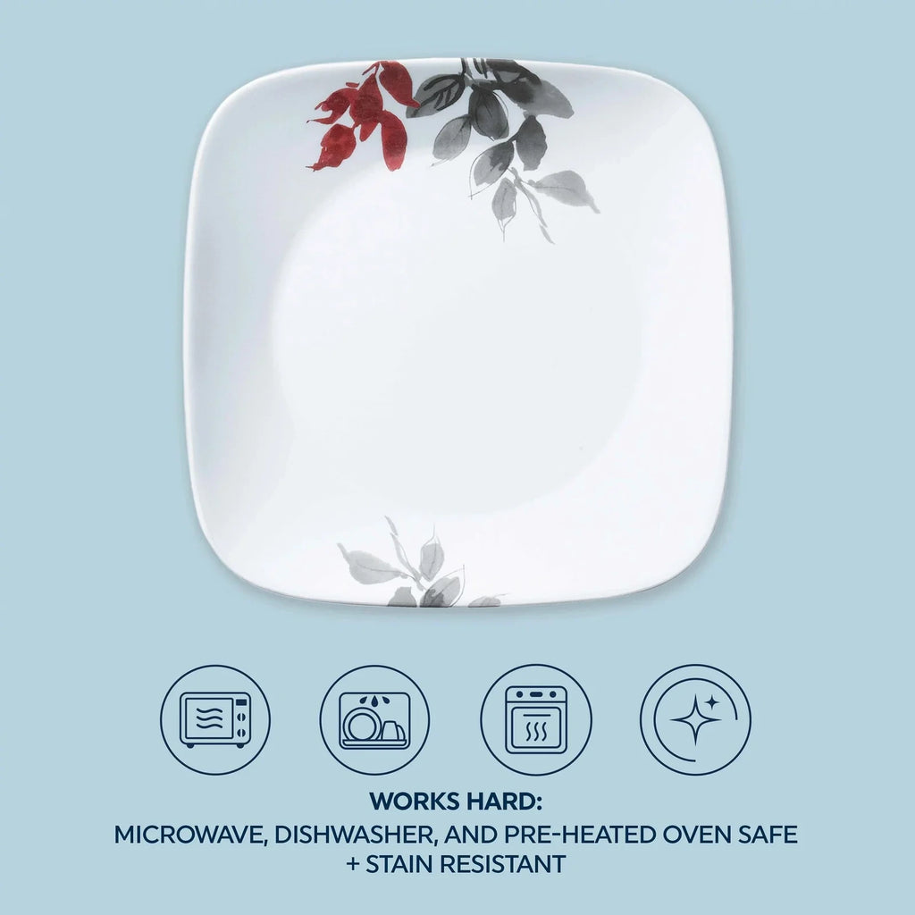 16-Piece Square Glass Dinnerware Set - Leaf Pattern