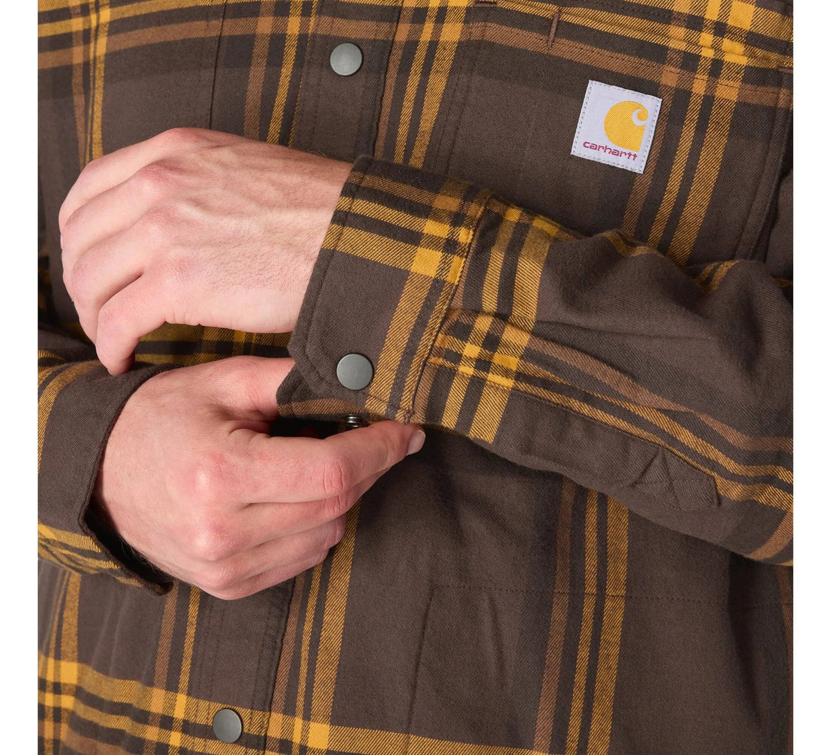 Men's Hooded Fleece-Lined Plaid Shirt Jacket - Brown