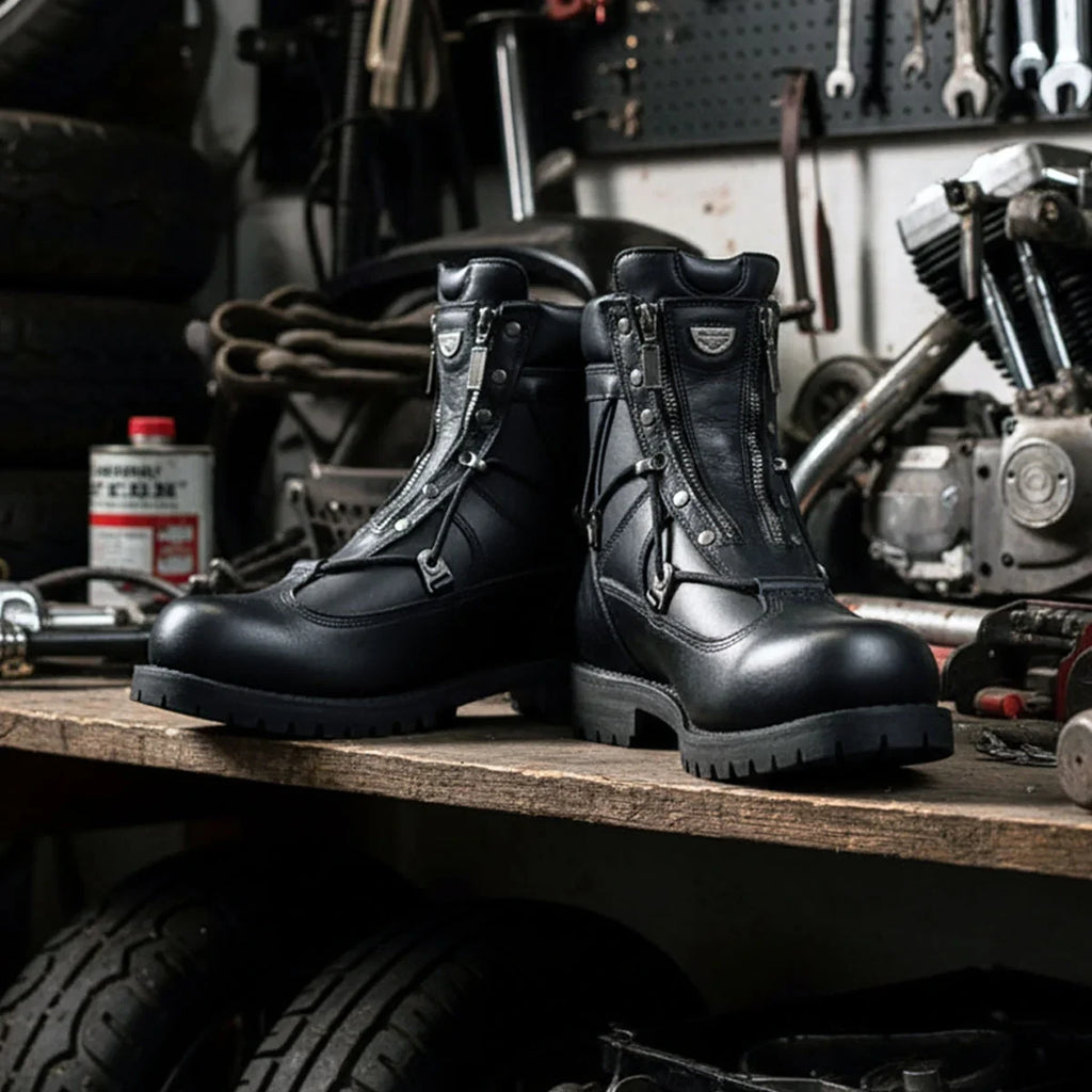 Men's Extra-Wide Zip Motorcycle Boots - Black
