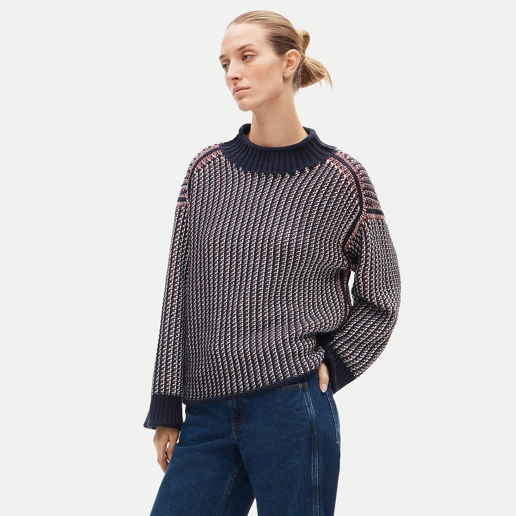 Reversible Cotton Tweed-Stitch Sweater - Blue