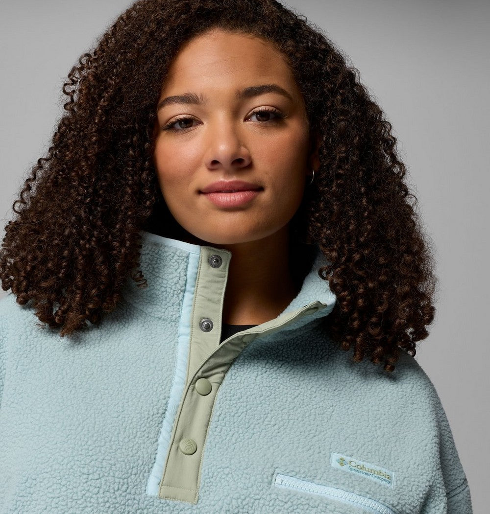Women's Plus Cropped Sherpa Half-Snap Pullover - Tan
