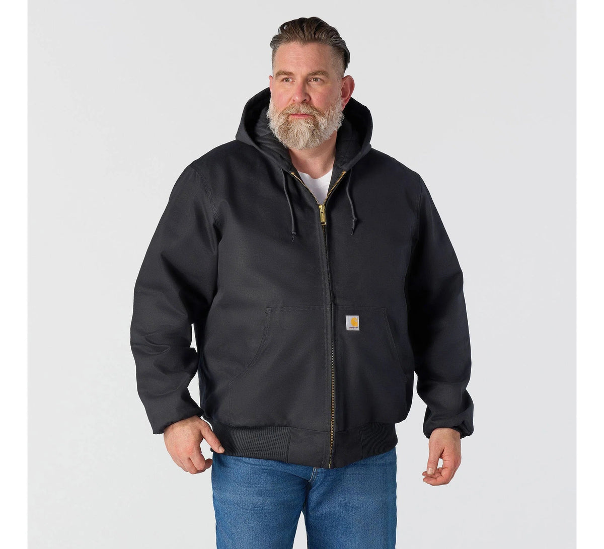 Men's Insulated Hooded Cotton Work Jacket - Black