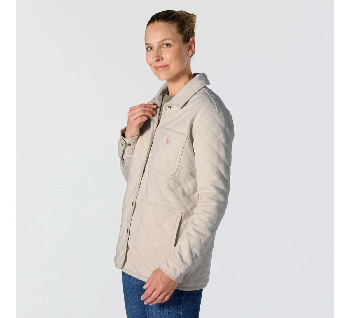 Women's Quilted Fleece Shirt Jacket - Oatmeal