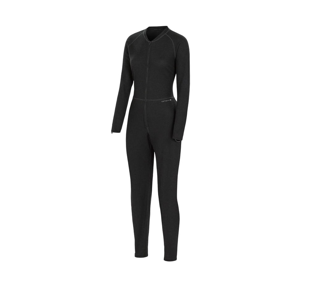 Women's Waffle Knit Zip Front Base Layer - Black