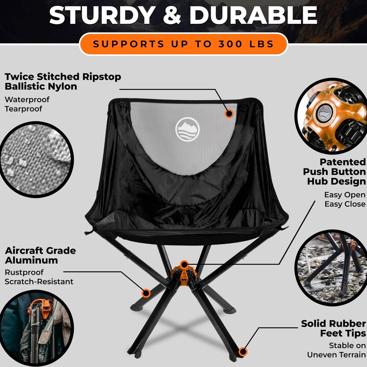 CLIQ Portable Folding Camping Chair, Black, 1 Pack, 300 Lbs - CC01