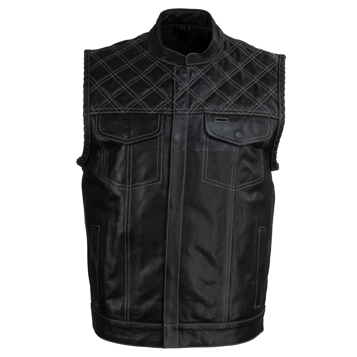 Men's Leather Motorcycle Vest - Black