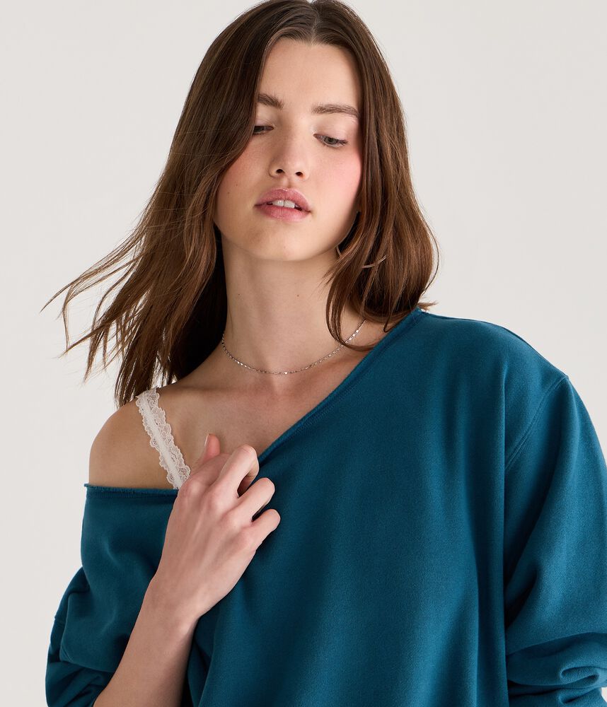Women's Oversized Off-Shoulder Sweatshirt - Teal