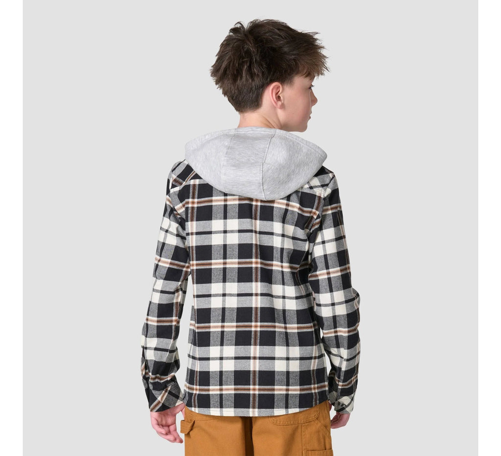 Boys' Plaid Flannel Hooded Shirt - Black