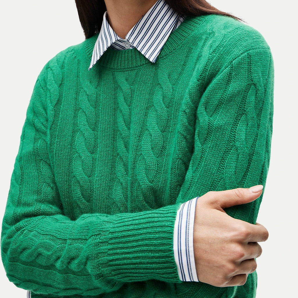 Women's Cable-Knit Cashmere Crewneck Sweater - Navy