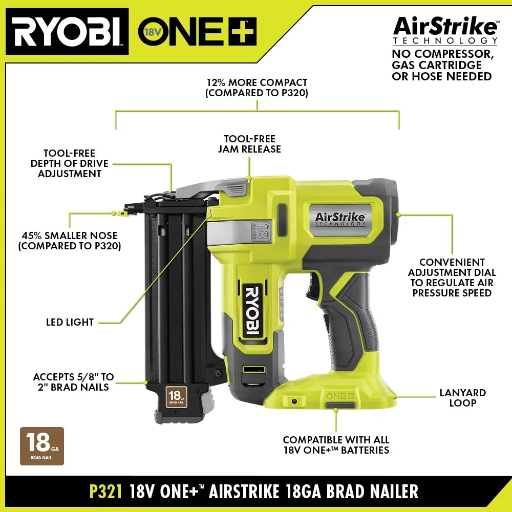 18V 18-Gauge Cordless Brad Nailer Kit