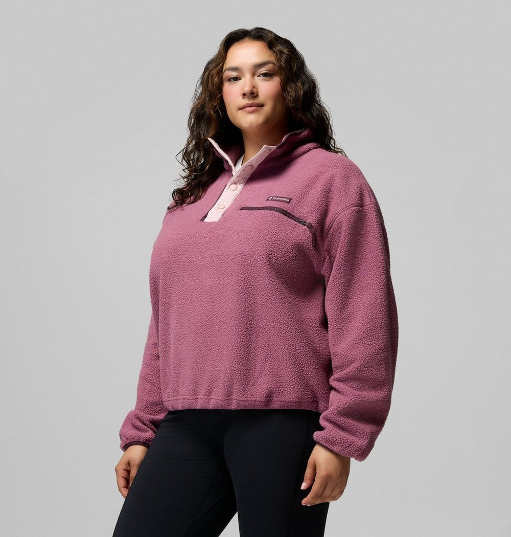 Women's Plus Cropped Sherpa Half-Snap Pullover - Tan