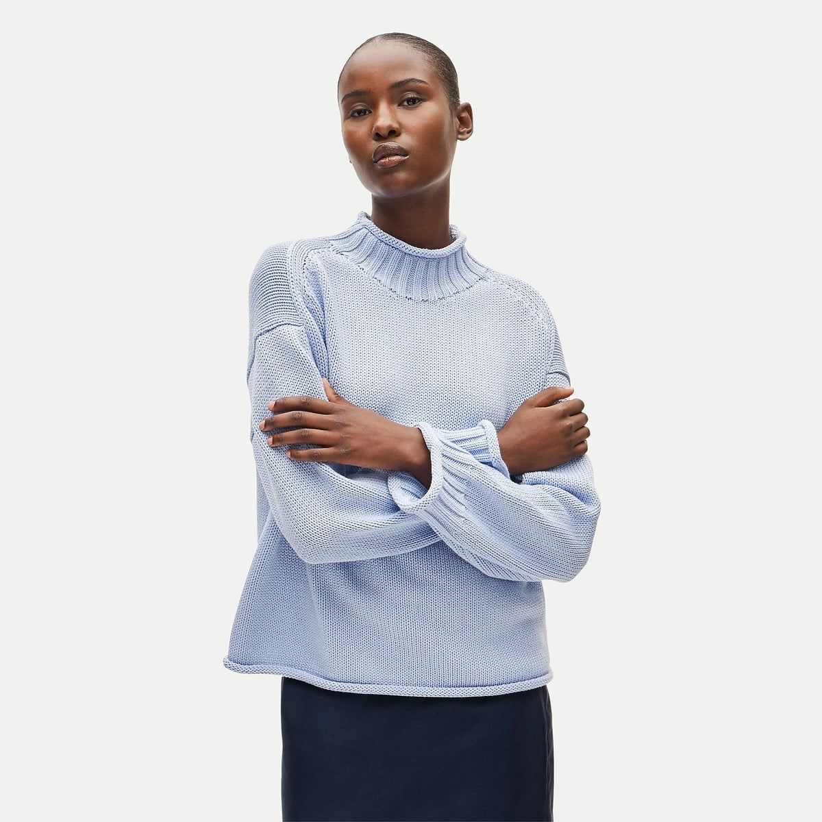 Women's Rolled-Neck Cotton Sweater - Lavender