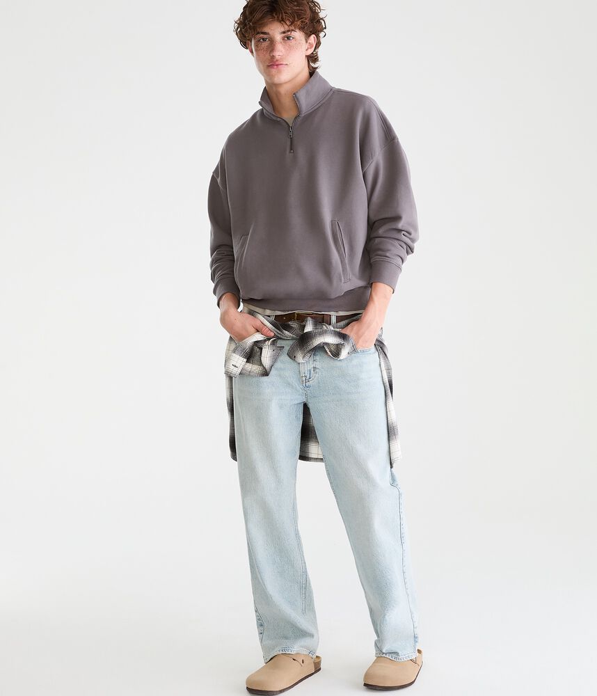 Boxy Quarter-Zip Fleece Sweatshirt - Gray