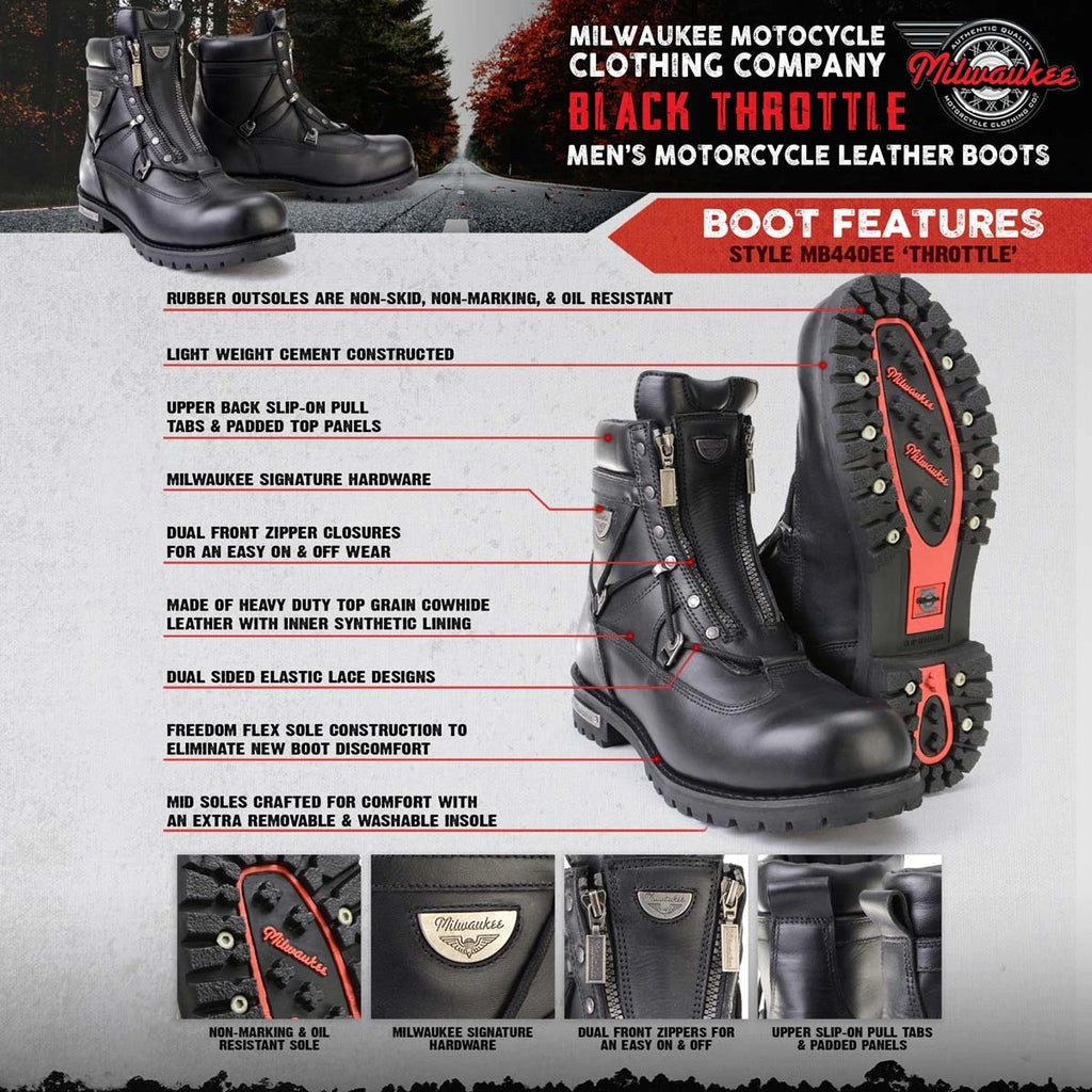 Men's Extra-Wide Zip Motorcycle Boots - Black