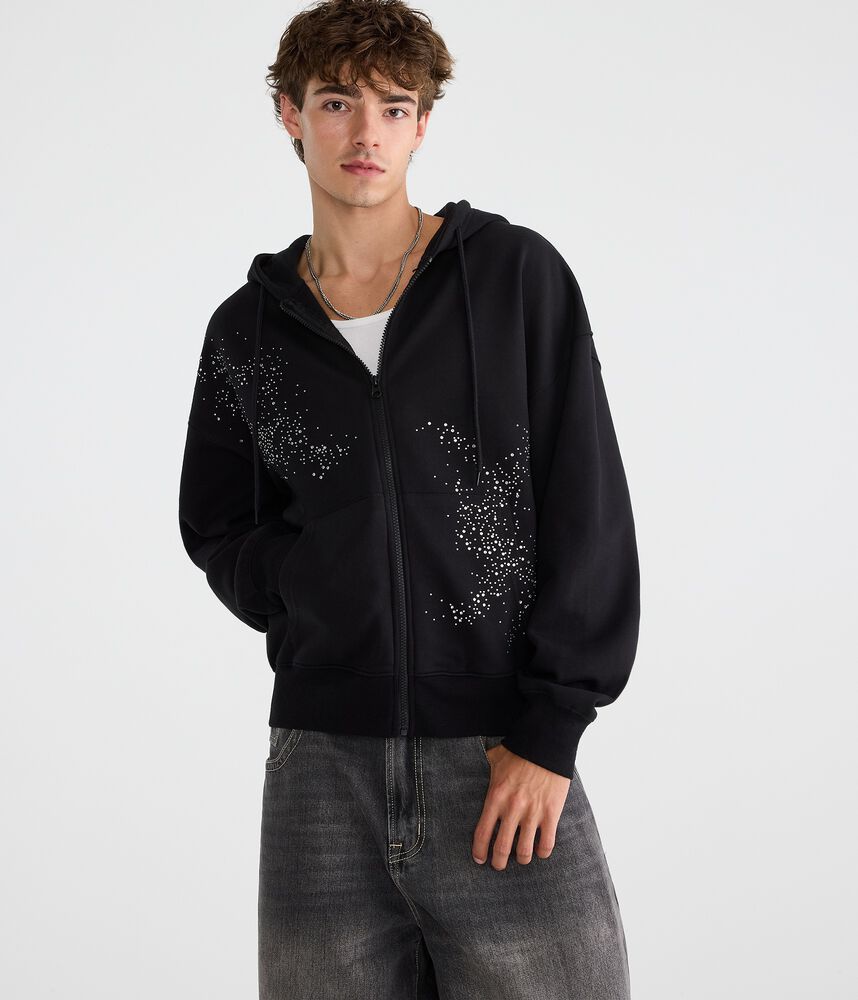Men's Rhinestone Boxy Full-Zip Hoodie