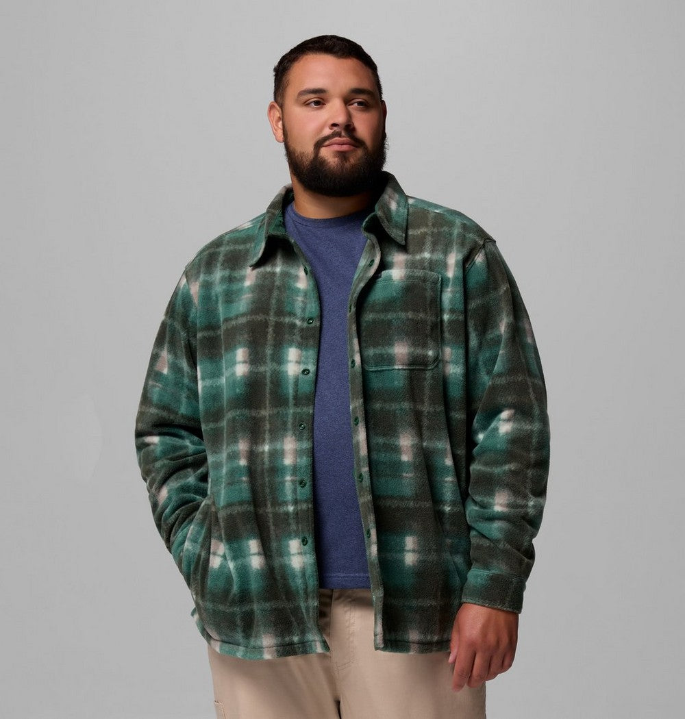 Men's Big Printed Fleece Shirt Jacket - Cream
