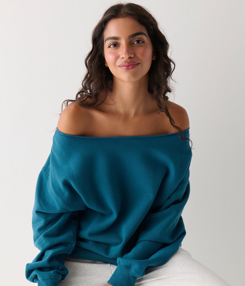 Women's Oversized Off-Shoulder Sweatshirt - Teal
