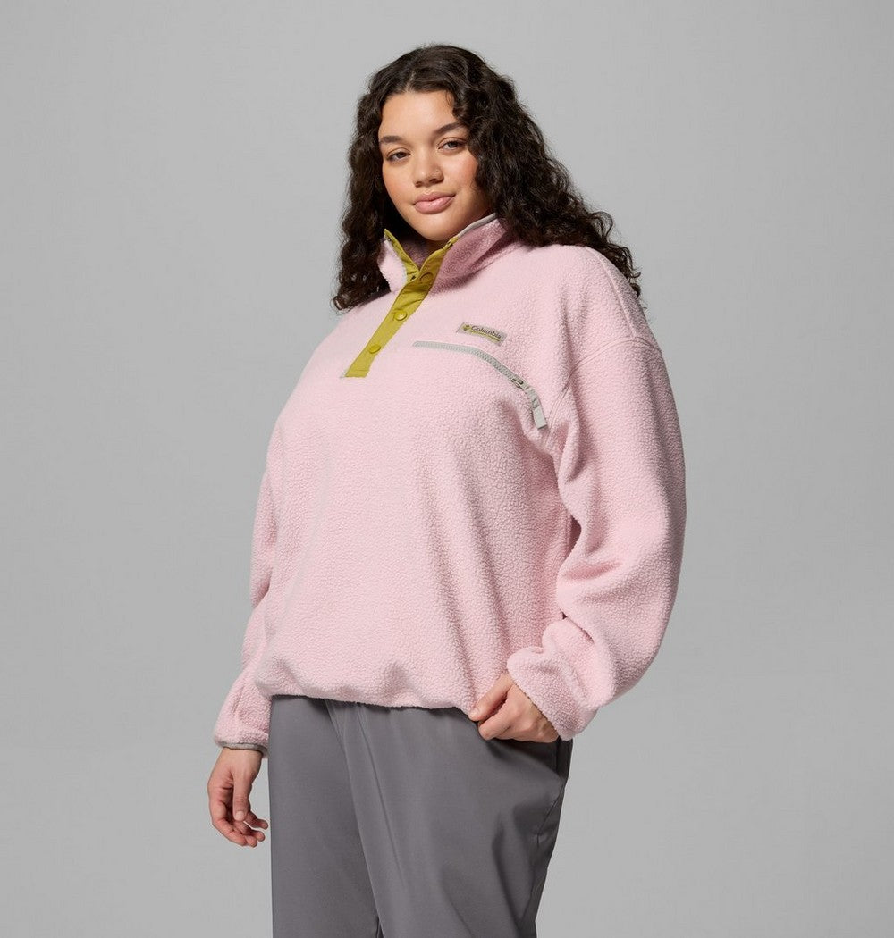 Women's Plus Cropped Sherpa Half-Snap Pullover - Tan