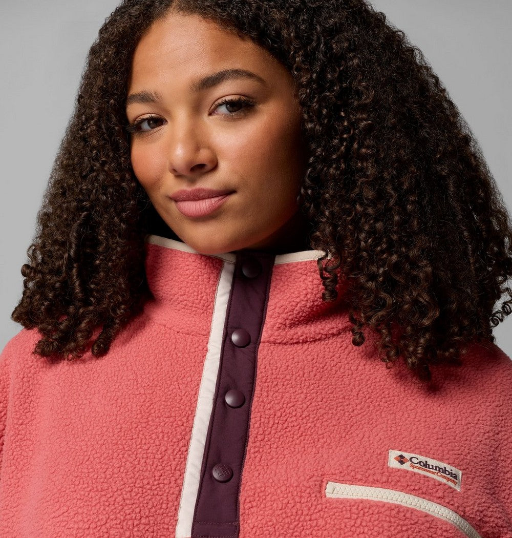 Women's Plus Cropped Sherpa Half-Snap Pullover - Tan