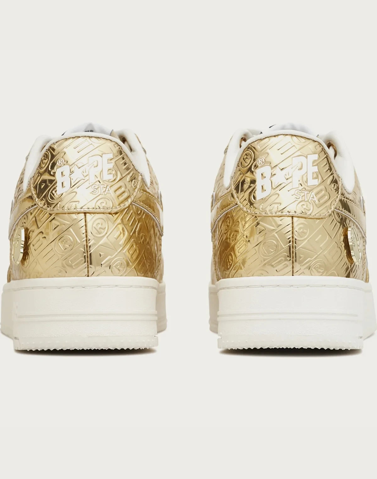 Men's Synthetic Leather Low-Top Sneakers - Gold