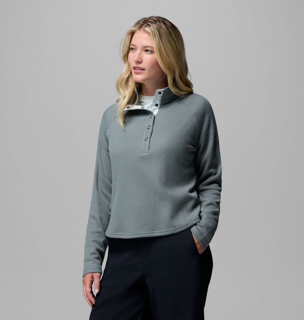 Women's Waffle Knit Half-Snap Shirt - Pink