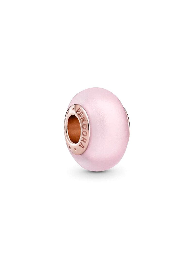 Matte Pink Glass Charm With Rose Gold Plating