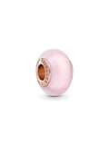 Matte Pink Glass Charm With Rose Gold Plating