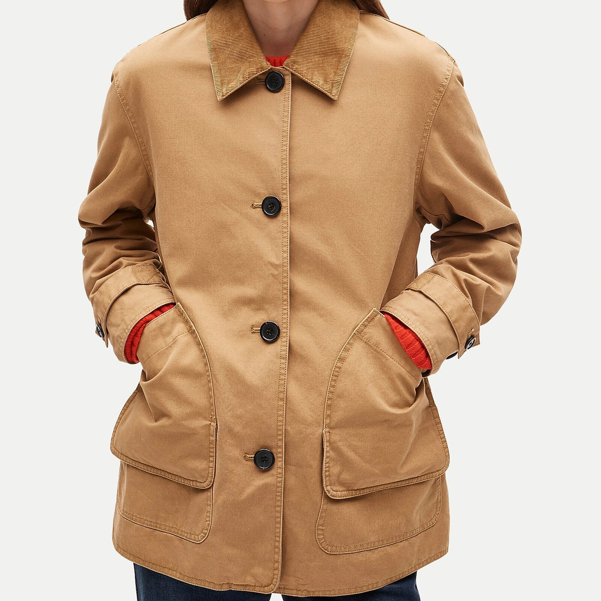 Women's Canvas Jacket With Corduroy Collar - Camel