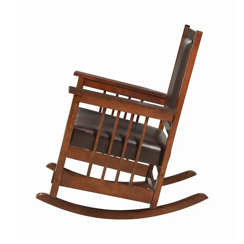 Mission-Style Leather Rocking Chair - Tobacco And Dark Brown Upholstered Seat And Backrest