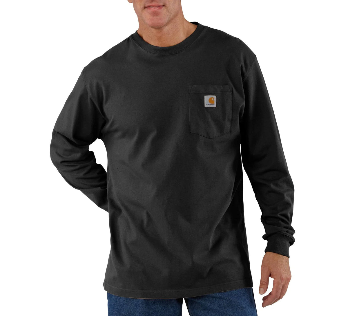 Men's Loose Heavyweight Long Sleeve Pocket T-Shirt - Black