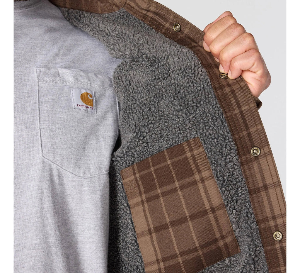 Men's Sherpa-Lined Plaid Shirt Jacket - Brown