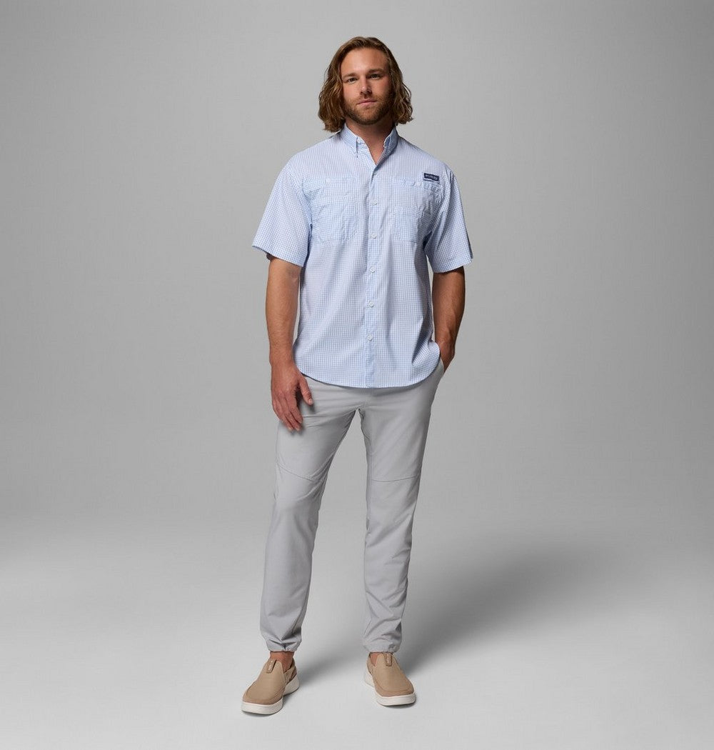 Men's Vented Short-Sleeve Fishing Shirt - Green Gingham