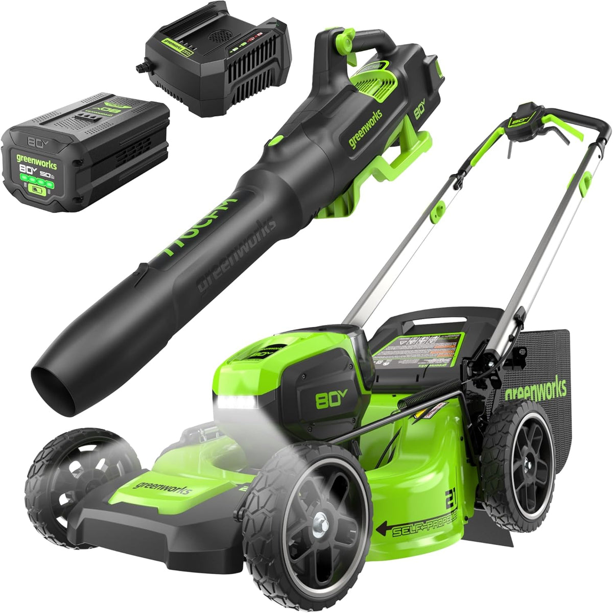 Greenworks 80V 21in Self-Propelled Lawn Mower And Blower Kit With 5.0Ah Battery - Gen 2