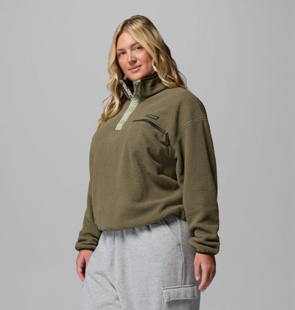 Women's Plus Cropped Sherpa Half-Snap Pullover - Tan