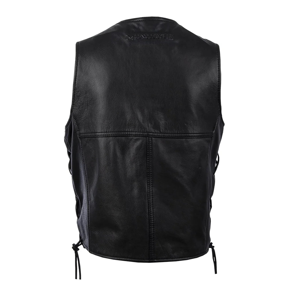 Men's Side-Laced Cowhide Motorcycle Vest - Black
