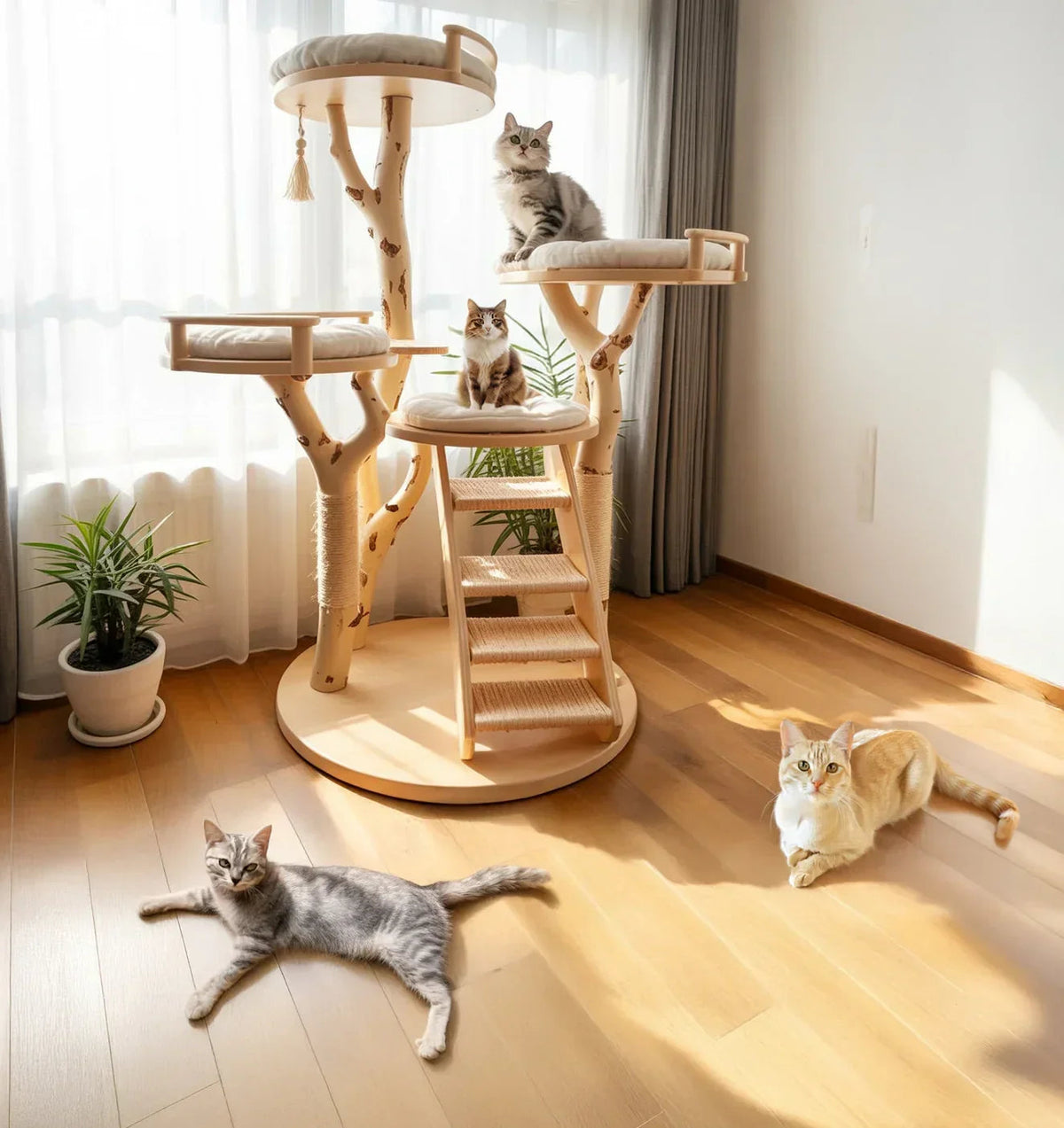 Rustic Solid Wood Cat Tree