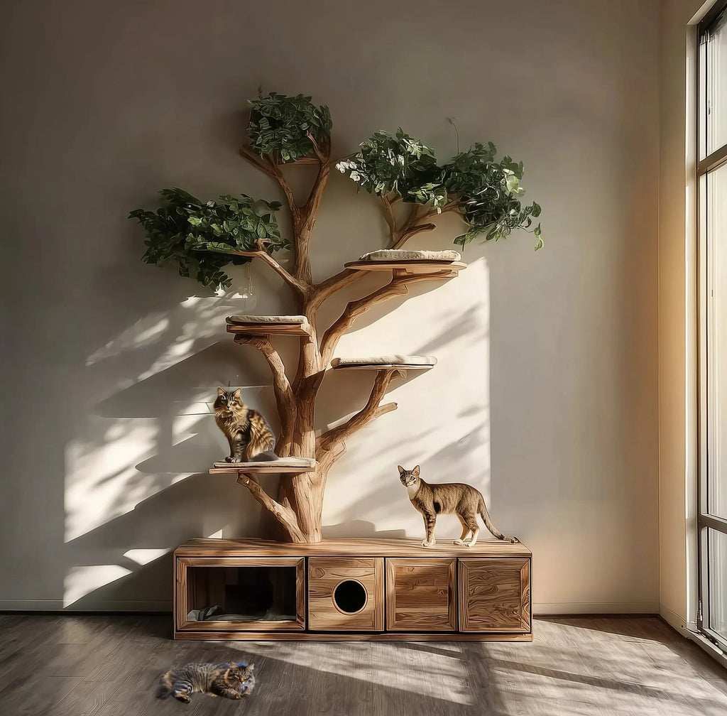 Handmade Wooden Cat Tree Tower