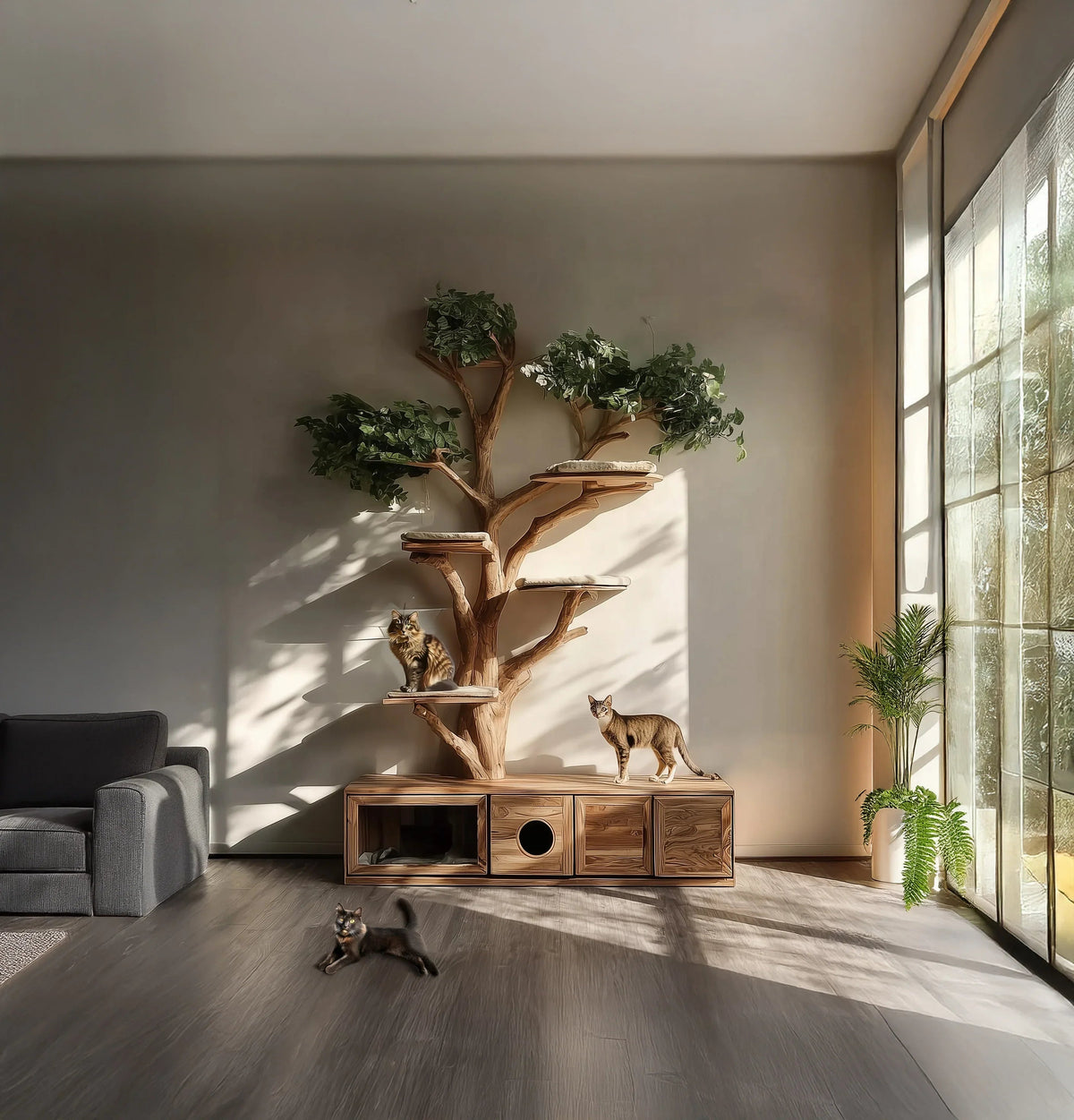 Handmade Wooden Cat Tree Tower