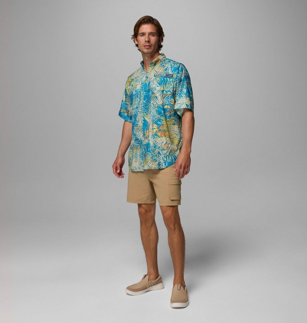 Men's Vented Short-Sleeve Fishing Shirt - Green Gingham