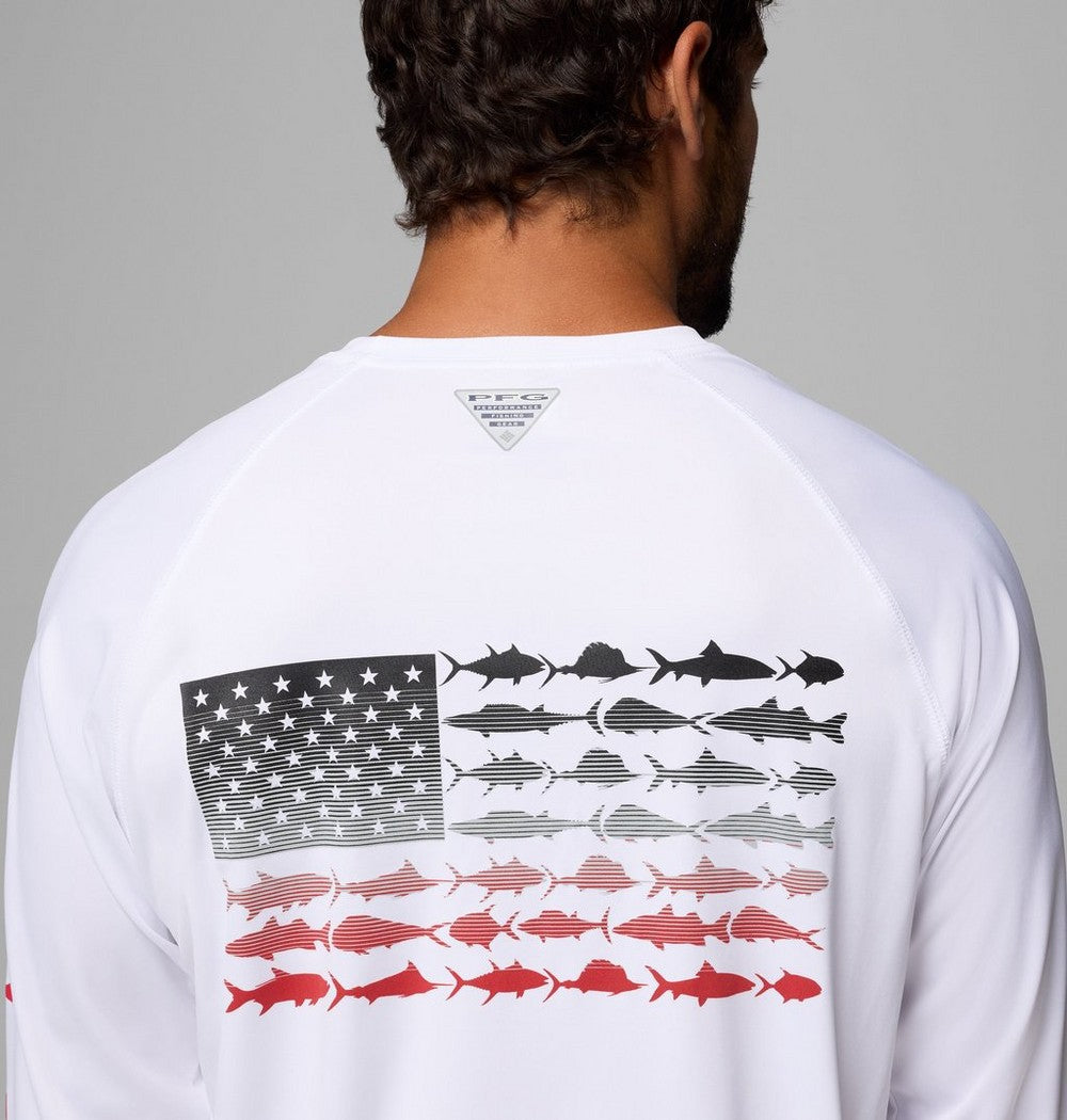 Men's Long Sleeve Sun Shirt - White Red