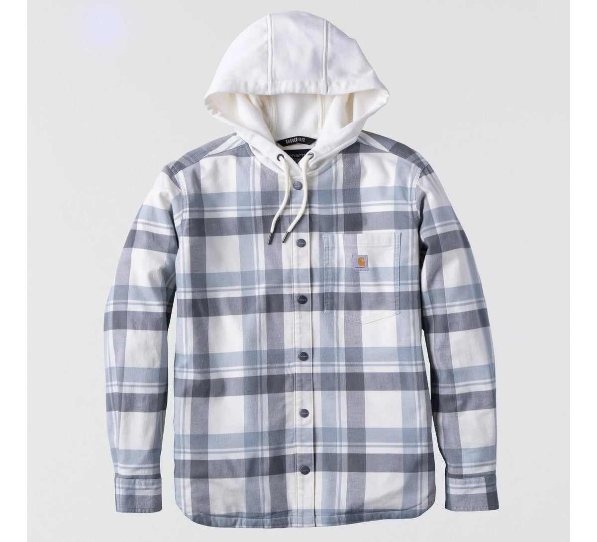 Women's Hooded Plaid Shirt Jacket - Blue